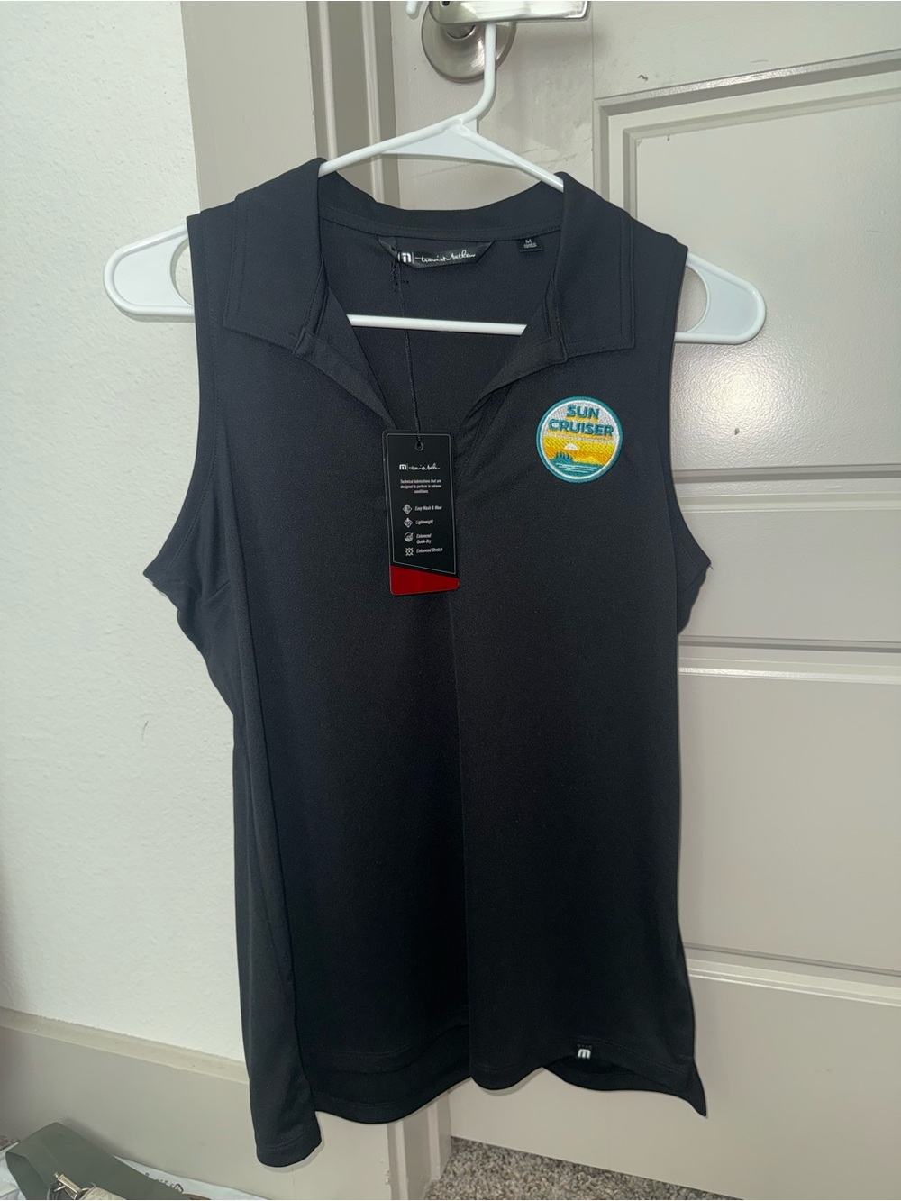 Womens Black Sleeveless Polo Top with Sun Cruiser Patch